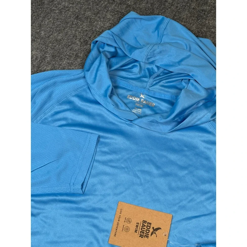 Eddie Bauer Swim Mens XL Island Blue Hooded Long Sleeve UPF 40‎ Rash Guard